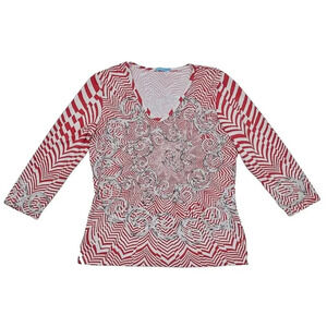 J. McLaughlin Red and White Patterned Blouse